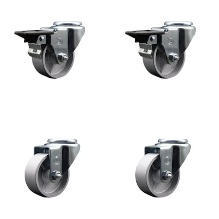 Service Caster 3'' Semi Steel Wheel Swivel Bolt Hole Caster Set with 2 Posi Lock Brakes, 4PK SCC-BH20S315-SSR-PLB-2-S-2
